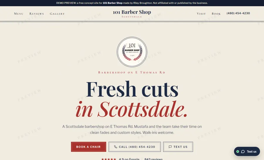 101 Barber Shop desktop view