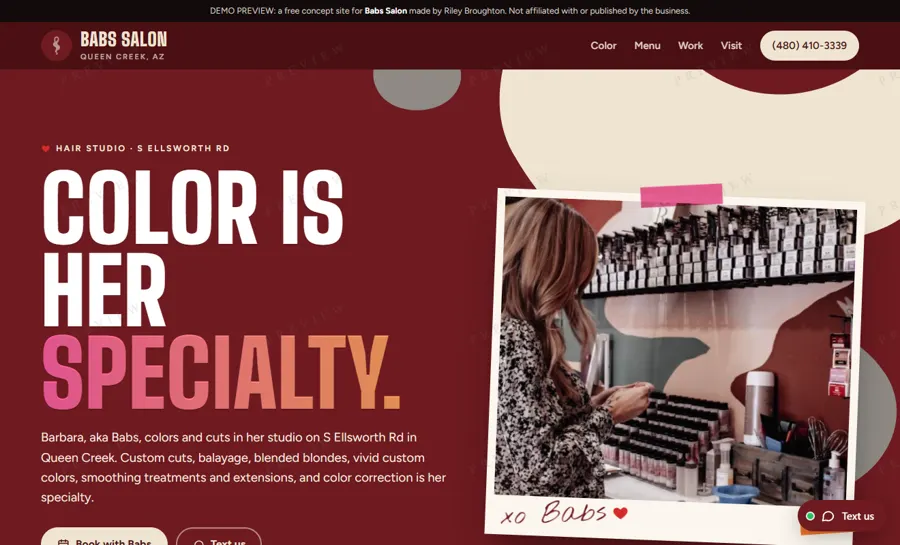 Babs Salon desktop view