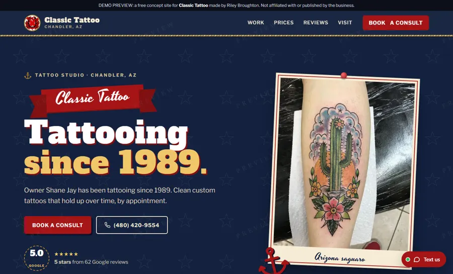 Classic Tattoo desktop view