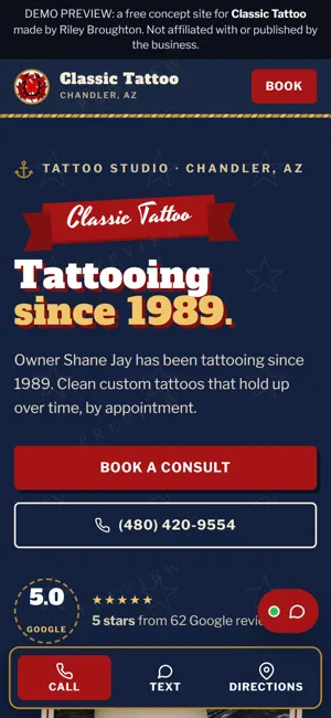 Classic Tattoo phone view