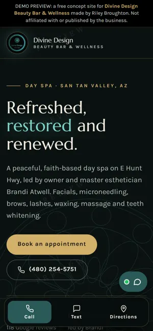 Divine Design Beauty Bar & Wellness phone view