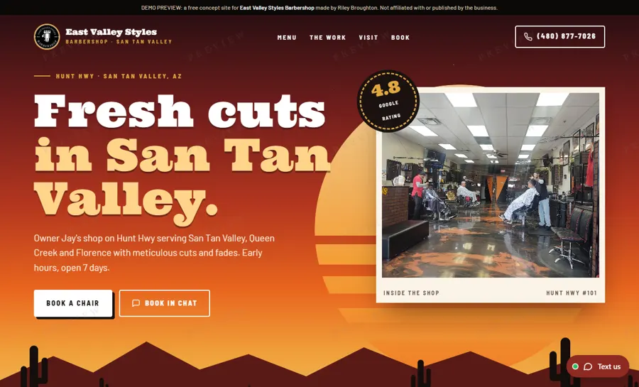 East Valley Styles Barbershop desktop view