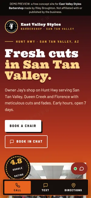 East Valley Styles Barbershop phone view
