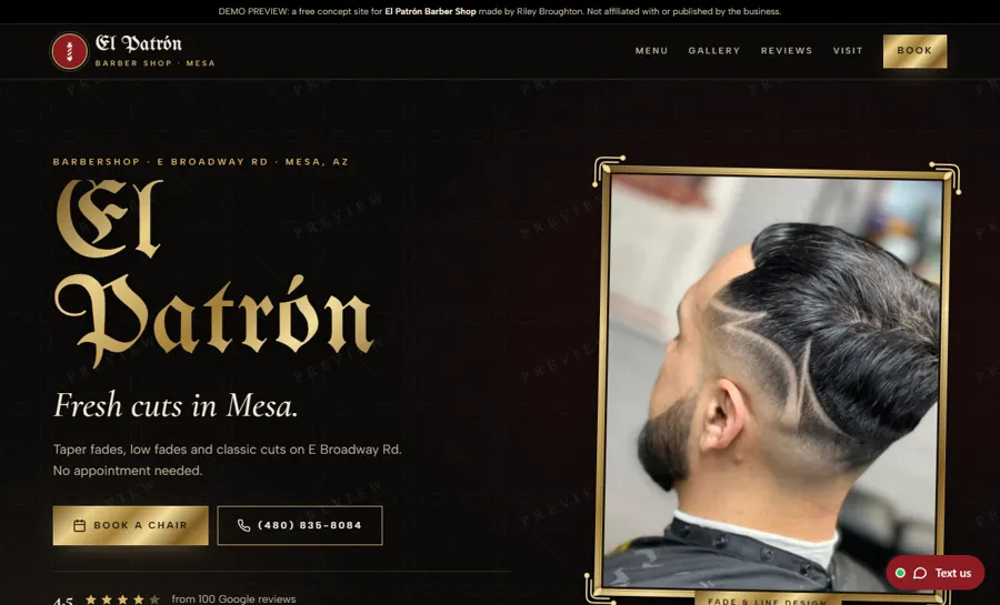 El Patrón Barber Shop desktop view
