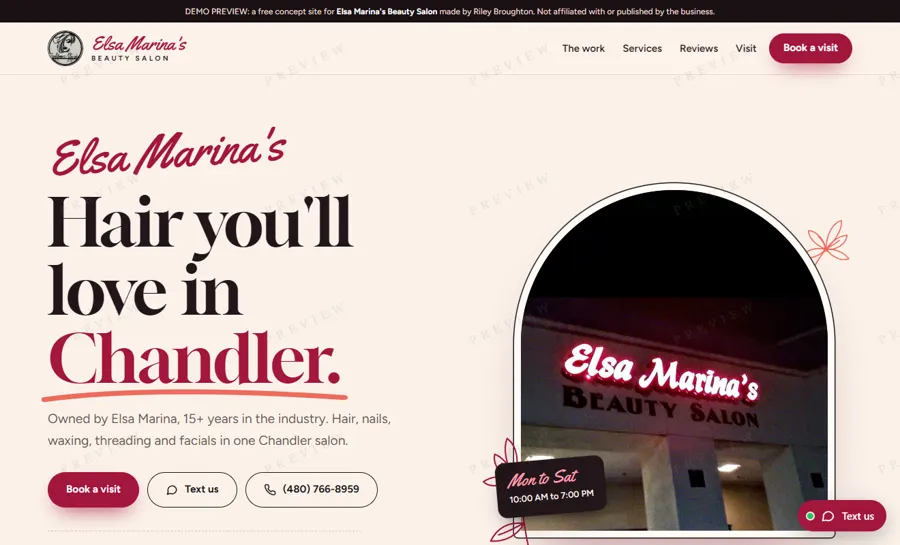 Elsa Marina's Beauty Salon desktop view