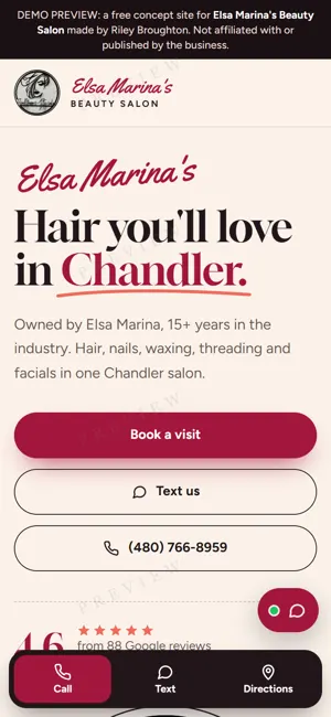 Elsa Marina's Beauty Salon phone view
