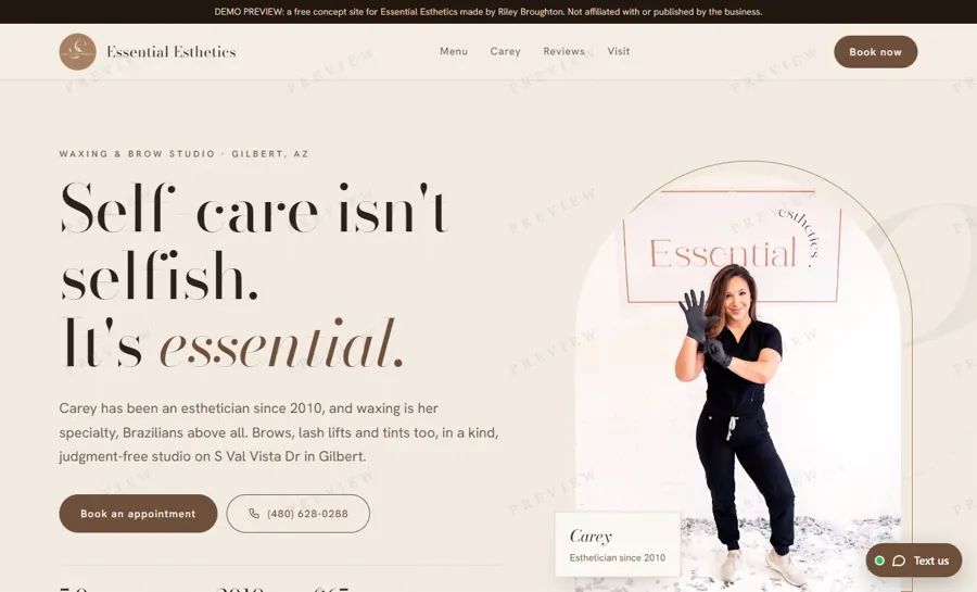 Essential Esthetics desktop view