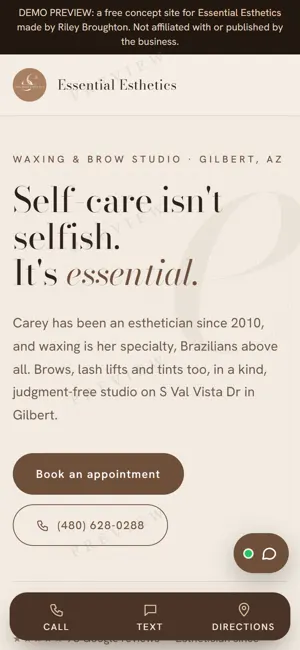 Essential Esthetics phone view