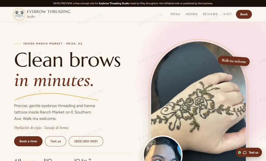 Eyebrow Threading Studio desktop view