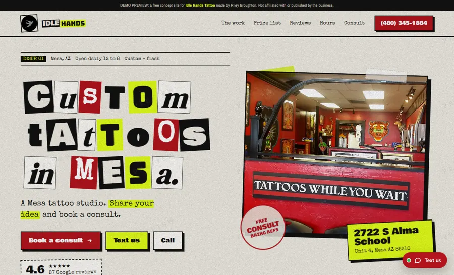 Idle Hands Tattoo desktop view