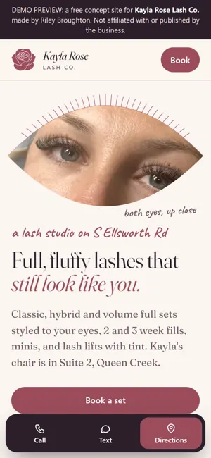Kayla Rose Lash Co. phone view