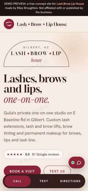 Lash.Brow.Lip House phone view