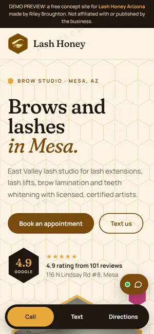 Lash Honey Arizona phone view