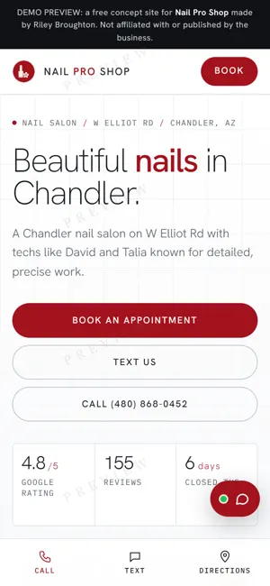 Nail Pro Shop phone view