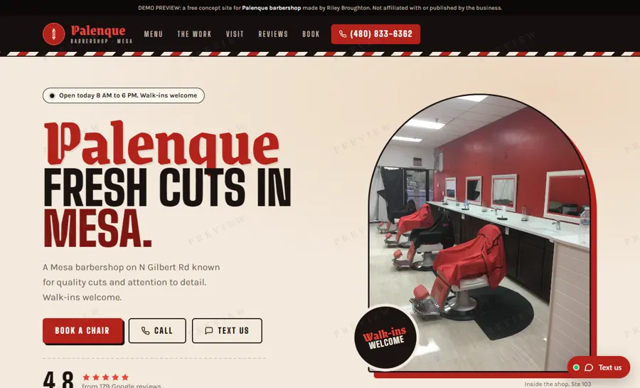 Palenque barbershop desktop view