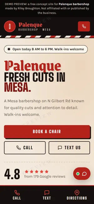 Palenque barbershop phone view