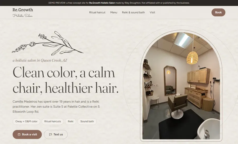 Re.Growth Holistic Salon desktop view