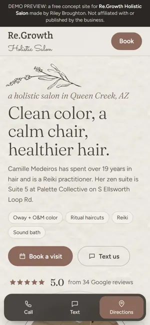 Re.Growth Holistic Salon phone view