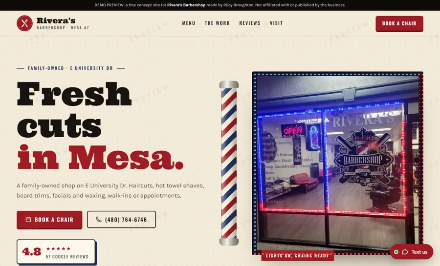 Rivera's Barbershop desktop view