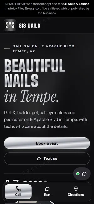 SIS Nails & Lashes phone view