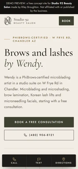 Studio 92 Beauty Salon phone view