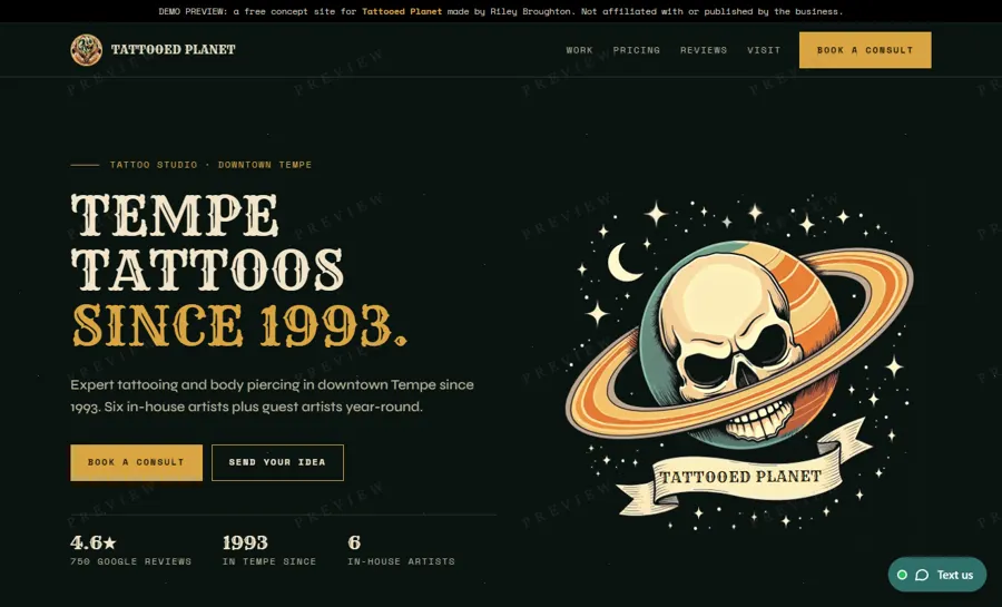Tattooed Planet desktop view