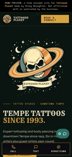 Tattooed Planet phone view