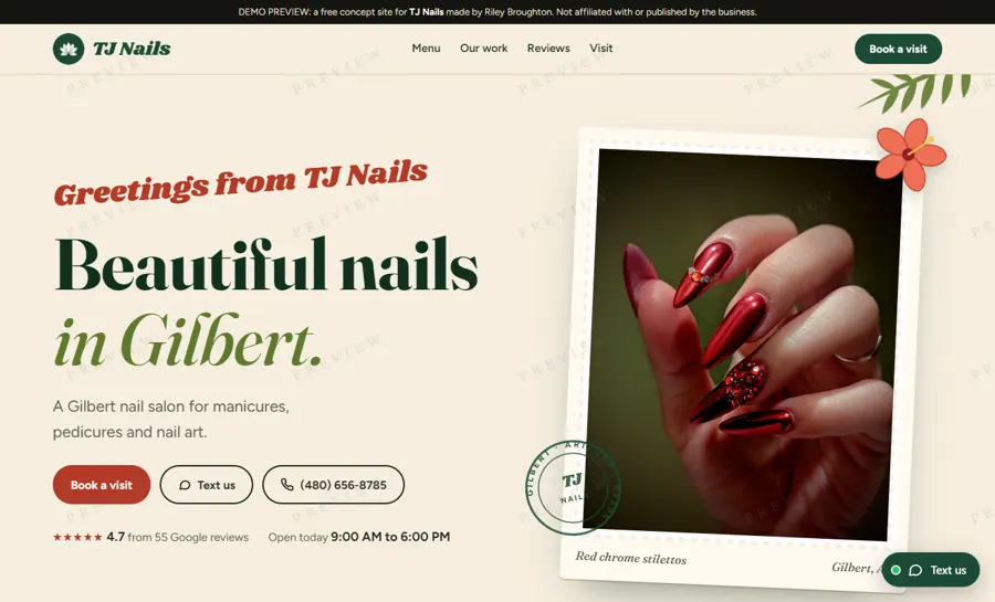 TJ Nails desktop view