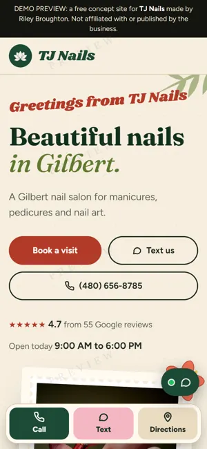 TJ Nails phone view