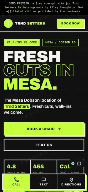 TRND SETTERS BARBERSHOP phone view