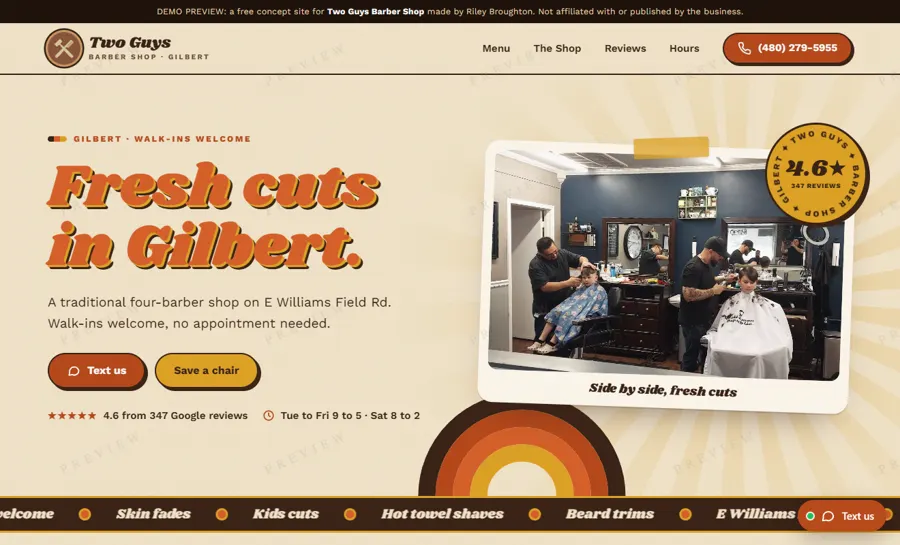 Two Guys Barber Shop desktop view