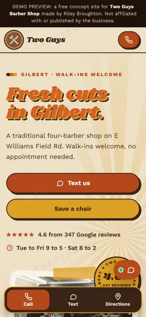Two Guys Barber Shop phone view