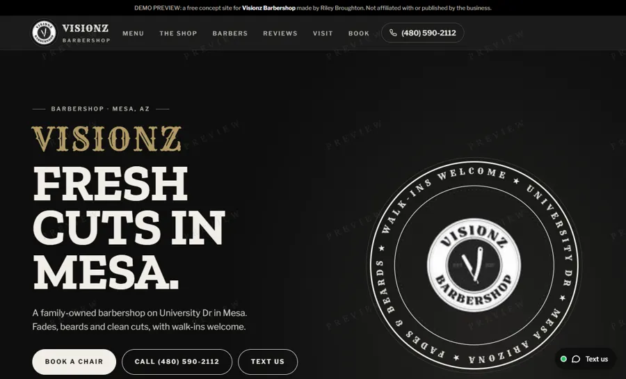 Visionz Barbershop desktop view