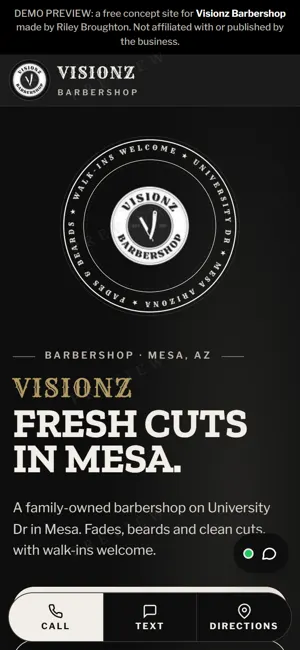 Visionz Barbershop phone view